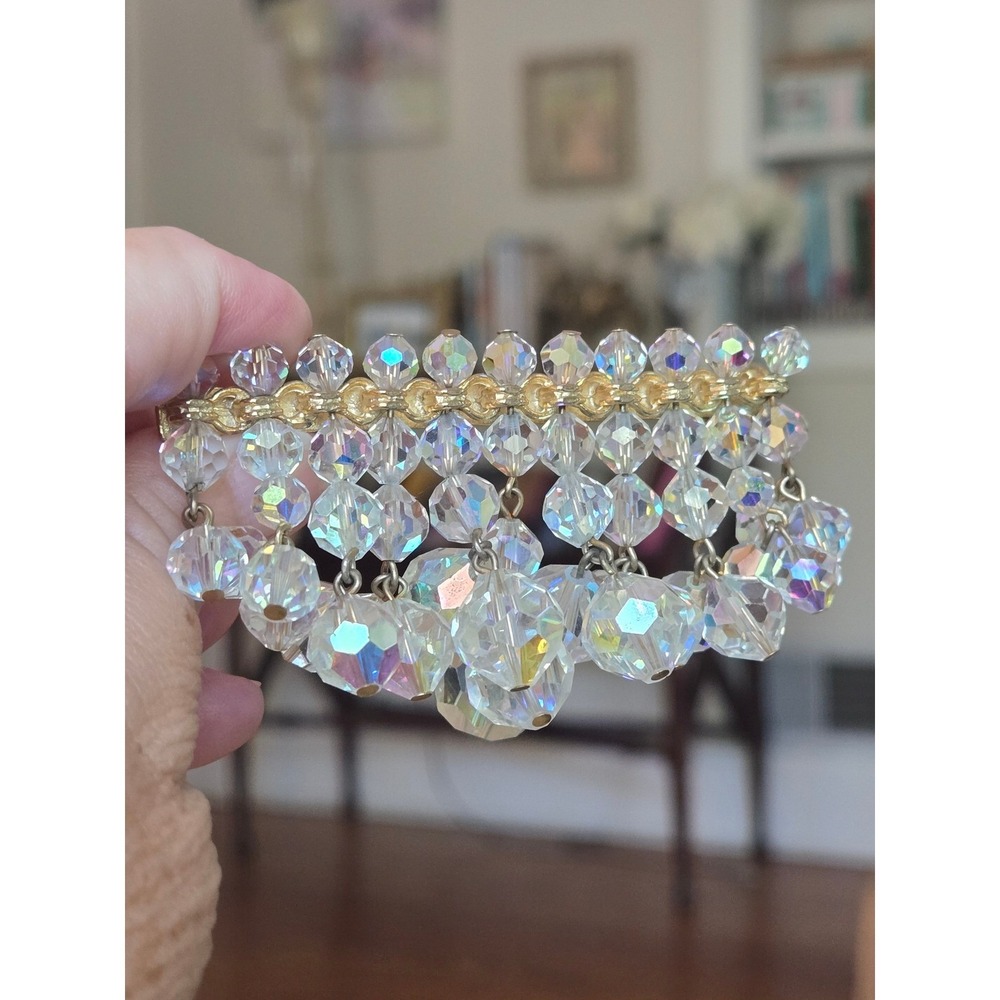 ChaCha AB Aurora Borealis Brooch Goldtone Mid Century Vintage Unique 1950s